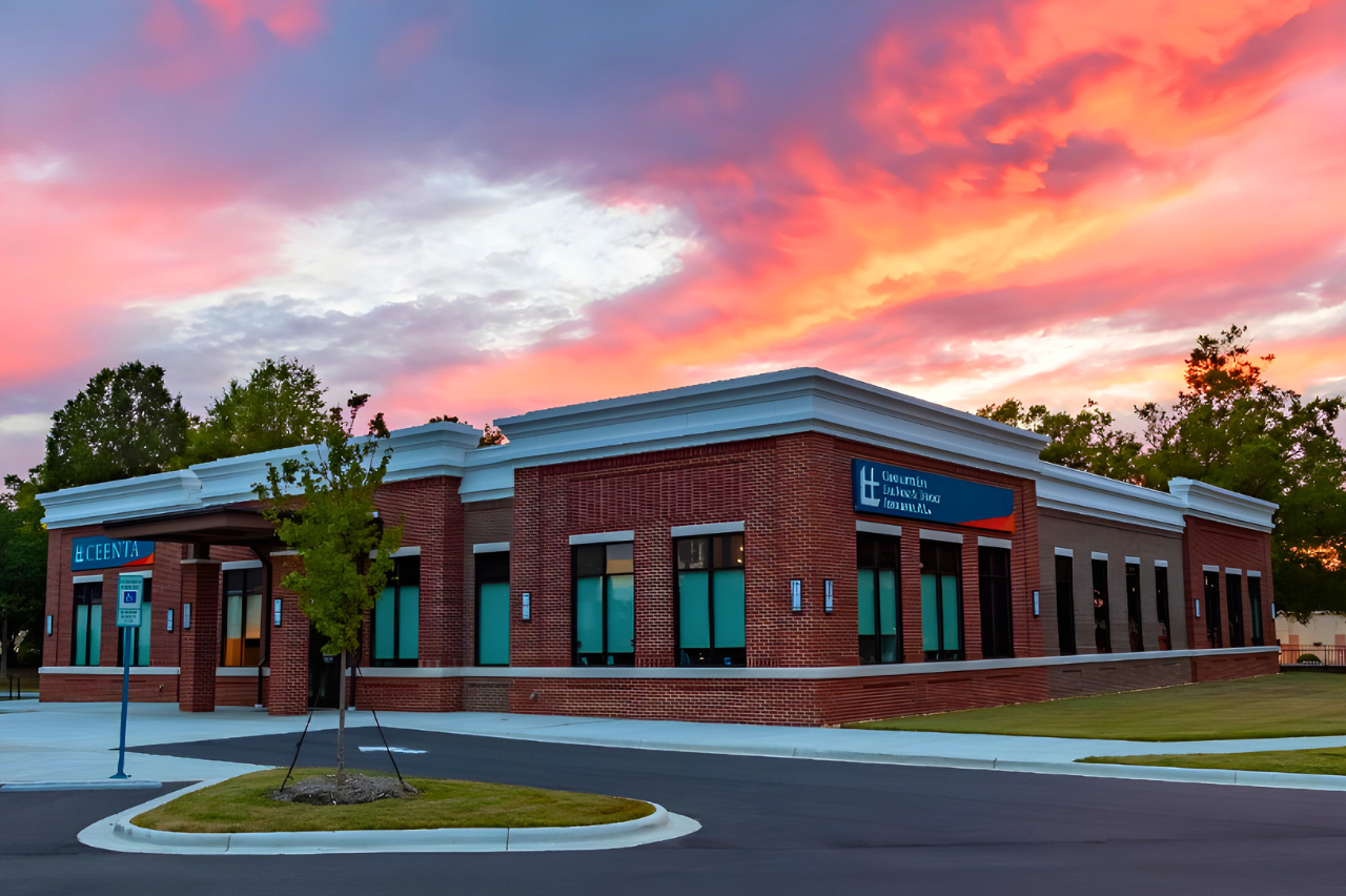 Side exterior view of CEENTA Pineville, showcasing state-of-the-art medical facility construction by Metrolina Builders.